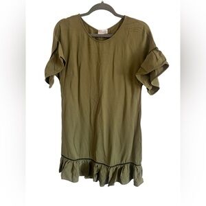 Red Valentino Olive Green Shift Dress with Ruffle Hem, size 40